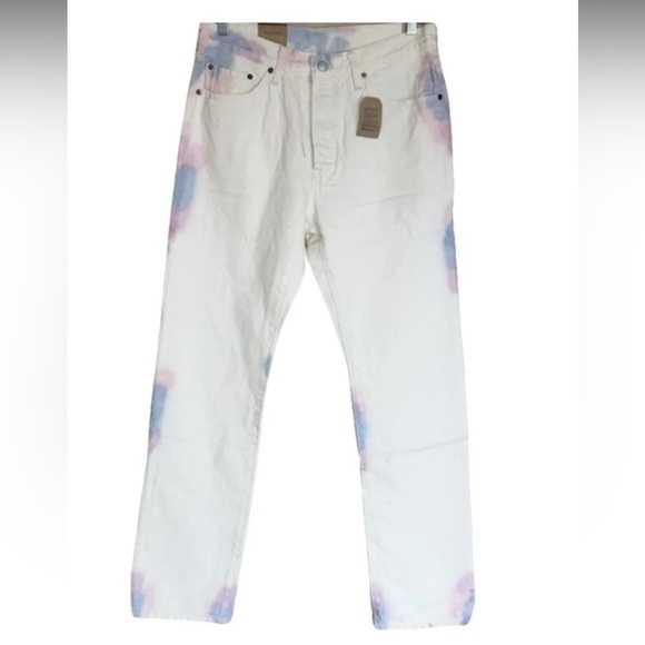 Levi's 501 White Pink Blue Tie-Dye Jeans - Picture 1 of 13